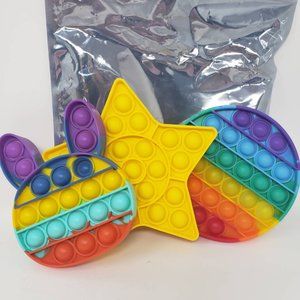Rainbow Push Pop Bubble Fidget Toy Silicone Squeeze Fidget Sensory Toys (3 Pack)